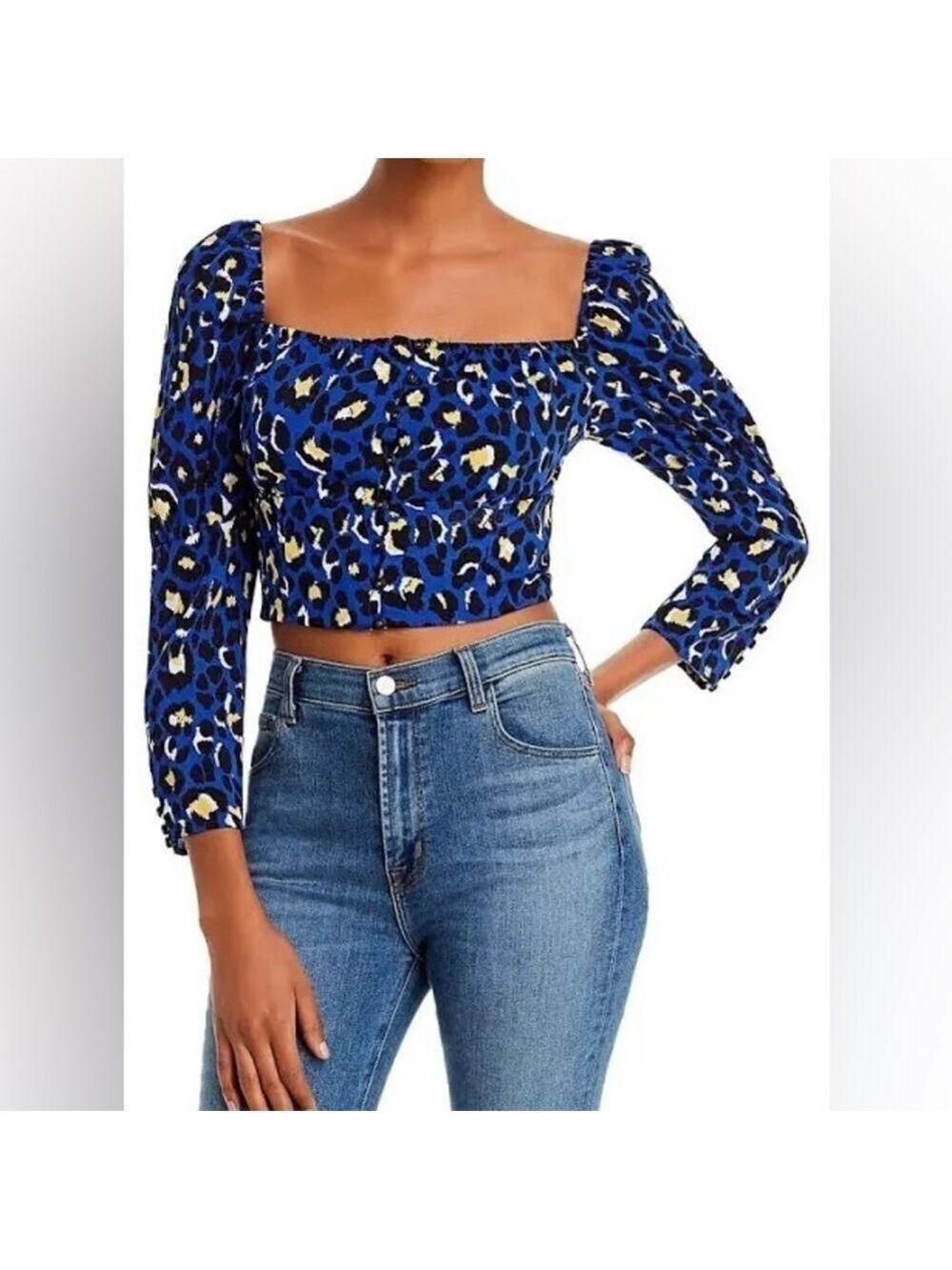 Rahi Blue Leopard Print Women's Crop Top Sz Medium